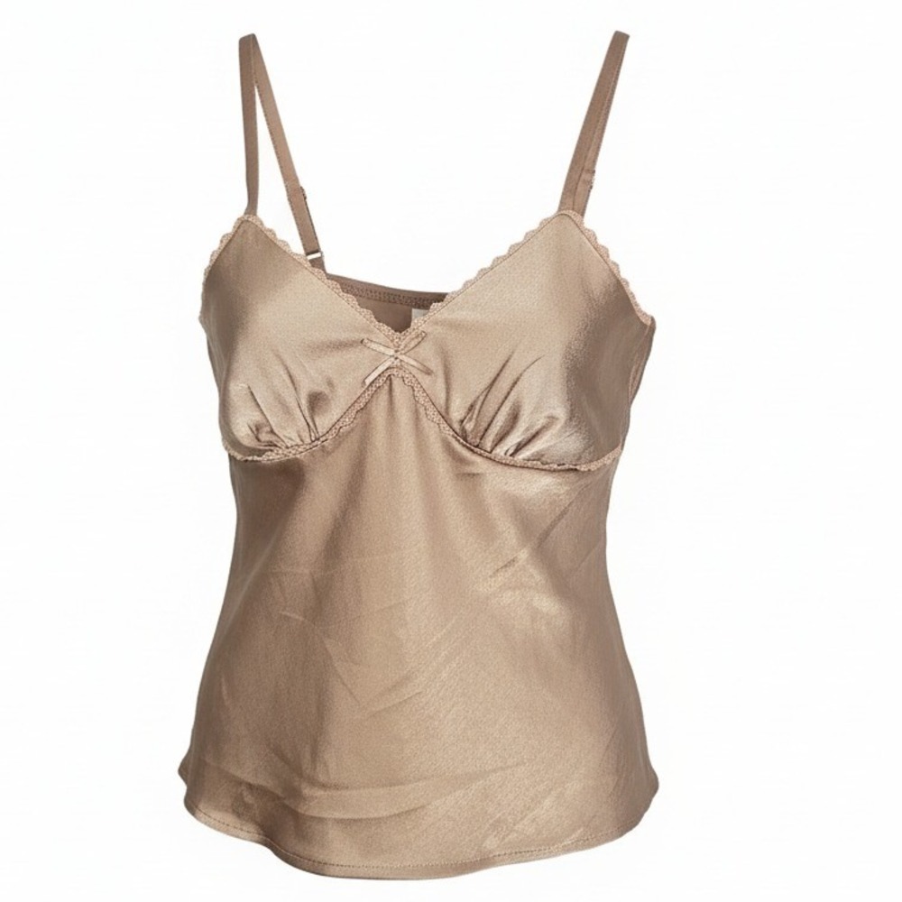 Crochet‎ Lace Trim Camisole Cami Tank Top Tan Indie Sleeze Femme Fatale Size S